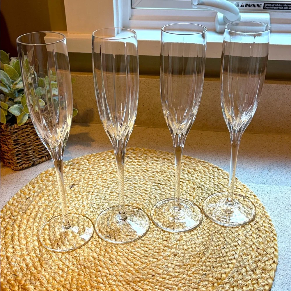 (4) Lenox Millennium Fluted Champagne Glasses - Starfire